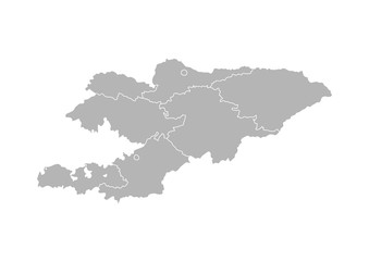 Vector isolated illustration of simplified administrative map of Kyrgyzstan﻿. Borders of the provinces (regions). Grey silhouettes. White outline