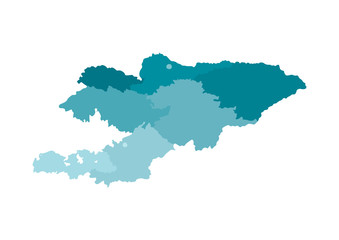 Vector isolated illustration of simplified administrative map of Kyrgyzstan﻿. Borders of the regions. Colorful blue khaki silhouettes