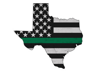American thin green line flag on map of Texas
