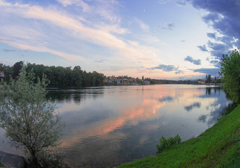 dreamy landscape at sunset, Ticino river Lombardy, Italy.