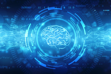 Human brain 2d illustration, Digital illustration of Human brain structure, Creative brain concept background, Concept of Thinking, Innovation background