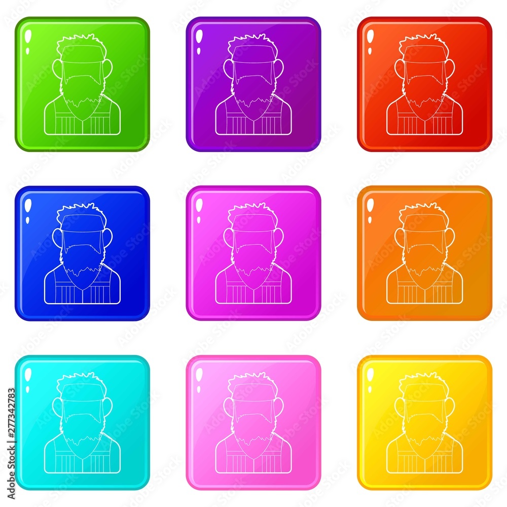 Poster programmer icons set 9 color collection isolated on white for any design