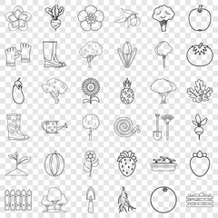 Plant icons set. Outline style of 36 plant vector icons for web for any design