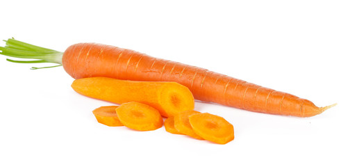 Sliced fresh carrots isolated on white background