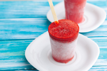 homemade mixed berry yogurt popsicles. Top view