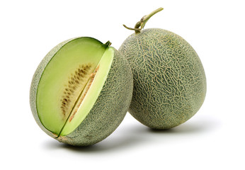 Netted melon on white background 