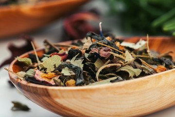 Heap of dried  tea leaves close up