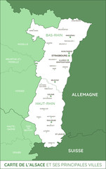 Carte de la région Alsace et ses principales villes. Fichier éditable et multi-calques. - obrazy, fototapety, plakaty