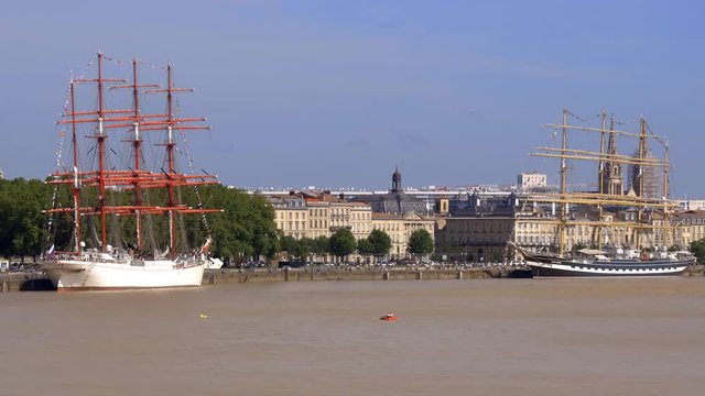 STS Sedov a four-masted barque moored to the quays of the Garonne River during the "Bordeaux fete le fleuve" celebration