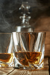 Strong Spirits Set. Hard alcoholic drinks in glasses