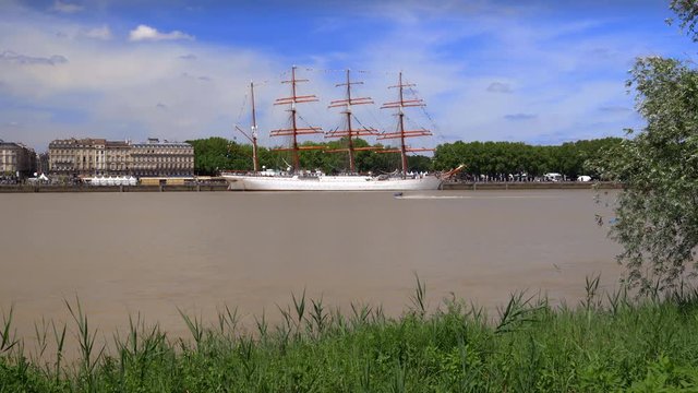 STS Sedov a four-masted barque moored to the quays of the Garonne River during the "Bordeaux fete le fleuve" celebration