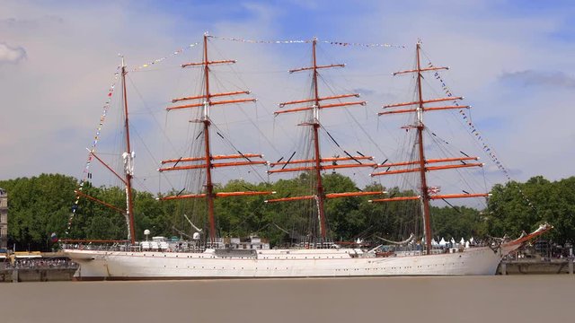 STS Sedov a four-masted barque moored to the quays of the Garonne River during the "Bordeaux fete le fleuve" celebration