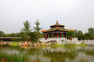 traditional Chinese architecture is in the park
