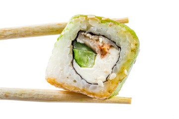 Seamless pattern with sushi. Food abstract background. Flying sushi, sashimi and rolls isolated on...