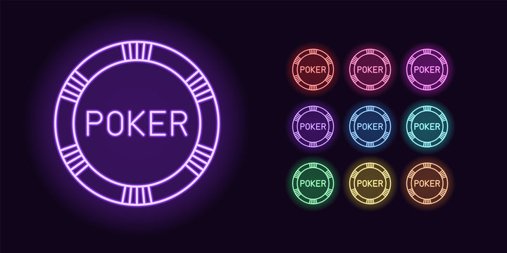 Neon Casino Chip Icon, Poker Game. Glowing Chip