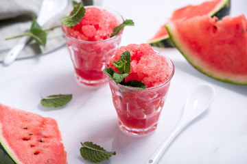 Watermelon sorbet or granita, refreshing summer dessert - obrazy, fototapety, plakaty