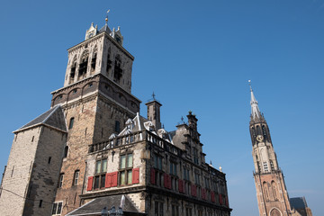 Fototapeta na wymiar Delft city hall and chruch