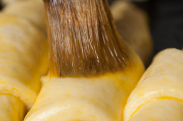 Woman making dought.Dought for pizza and bread and roll.Food