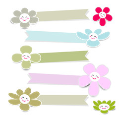 Cute flower paper with ribbon on white background
