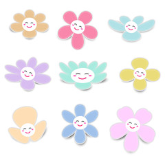 Cute flower paper with smiley face on white background