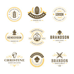 Bakery logos and badges design templates set vector illustration.