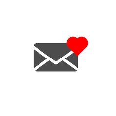 Vector icon new message - flat design closed envelope with heart isolated. Romantic recognition for Valentine's Day. Web icon for smartphone and website