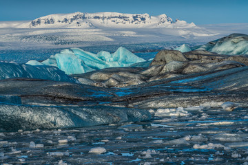 Jokulsarlon glacier lagoon, South Iceland - February 27, 2019 : Old and new drifting ice in the glacier lagoon © Anges van der Logt