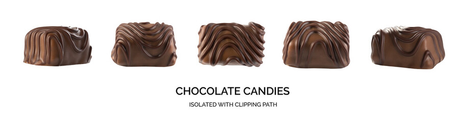 Set of Beautiful Creative Chocolate Sweets, Bonbon or Praline