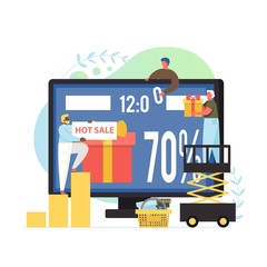 Online shopping sale, deals, discounts, vector flat illustration