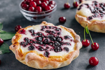 Cheesecake with сherry close up.