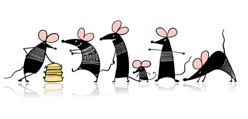Funny mouse family, symbol of 2020 year. Banner for your design