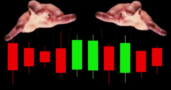 Manipulation concept with puppet string controlling the stock market