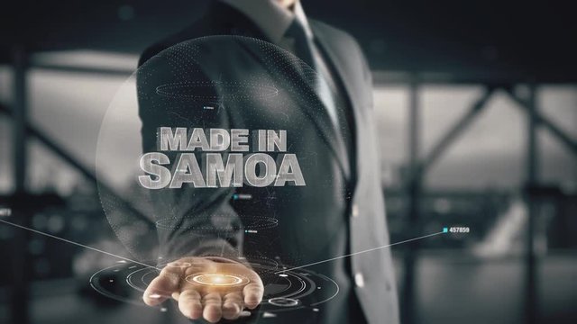 Made in Samoa with hologram businessman concept