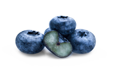 whole and half with blueberries isolated on white background