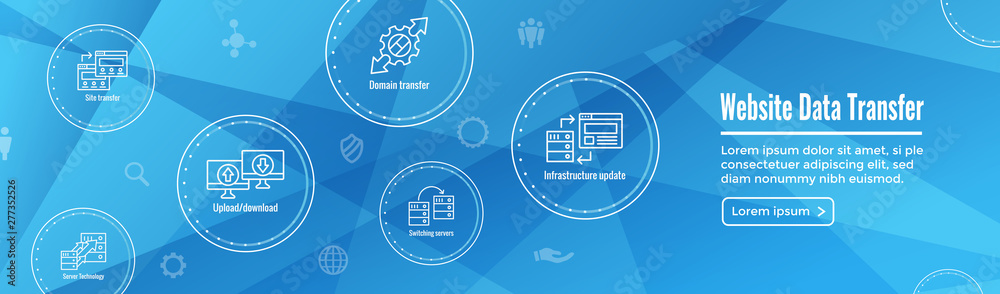 Wall mural website data transfer icon set and web header banner