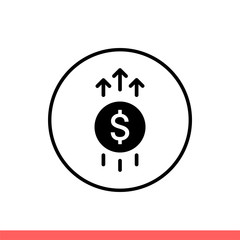 Money increase vector icon, up salary sign. Simple, flat design isolated on white background for web or mobile app