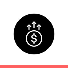 Money increase vector icon, up salary sign. Simple, flat design isolated on white background for web or mobile app