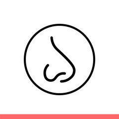 Nose vector icon, smell sign. Simple, flat design isolated on white background for web or mobile app