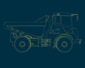 Contour of the truck of the yellow lines. Side view. Vector illustration