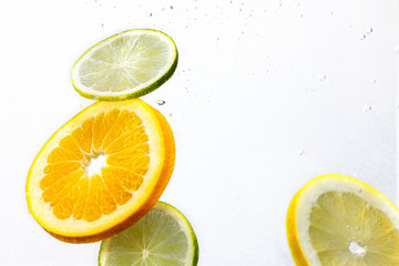 falling orange, lime and lemon