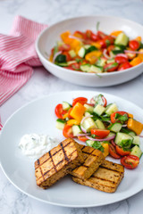 Grilled BBQ Tofu With Salad on the Side 