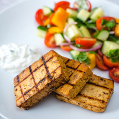 Grilled BBQ Tofu With Salad on the Side 