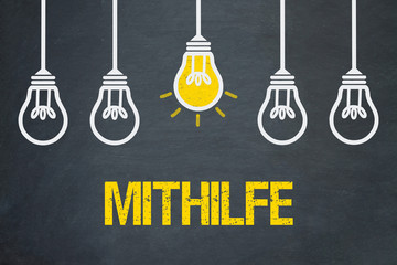 Mithilfe / Tafel mit Glühbirnen