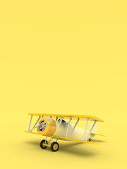 Toy vintage aircraft. Illustration with empty place for text. Vertical orientation. 3D rendering