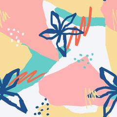 Abstract vector seamless pattern, background with papercut elements and texture. Suitable for creating greeting cards, invitations, banners, web, flyers, backgrounds, covers, brochures, posters.