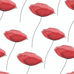 Abstract vector seamless pattern, background with poppies. Suitable for creating greeting cards, invitations, banners, web, flyers, backgrounds, covers, brochures, posters.