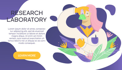 fScientist working in laboratory on the abstract background. Medical researcher doing experiments and research with flasks. Chemistry research concept. Vector pharmaceutical banner with text area.