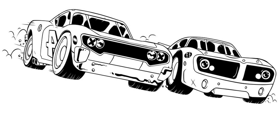 black and white race cars speeding clip art preview