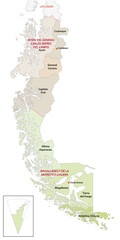 Administrative and political map of the southern Chilean regions