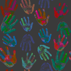 watercolor Diversity Vintage hand prints seamless pattern background. black background.Fabric,Wallpaper.